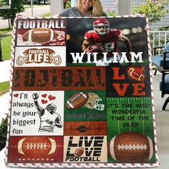 Custom Football Life Blanket - Personalized Sports Throw with Football Design - Gift for Football Fans