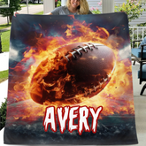 Custom Football Name Blanket – Personalized Flaming Football Wall Art – Gift for Football Fans