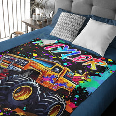 Custom Name Monster Truck Splatter Blanket – Fun Gift for Truck Lovers & Kids