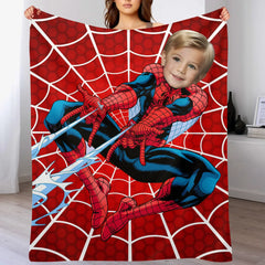 Customized Superhero Blanket - Personalized Name and Photo Spider-Man Themed Flannel Blanket - A Gift For Children,Grandchildren,Students