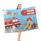 Custom Firefighter Theme Blanket – Personalized Fire Engine Name Throw – Birthday Gift for Kids