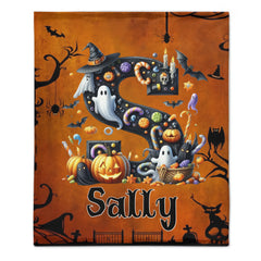Custom Halloween Letter Blanket - Personalized Initial Name Throw Blanket - Gift for Kids & Families