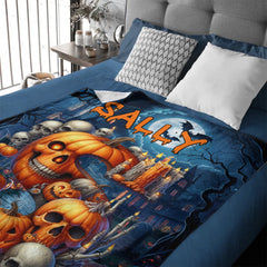 Custom Halloween Blanket – Personalized Pumpkin Skull Throw Blanket – Gift for Kids & Horror Lovers