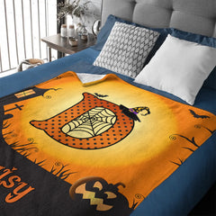 Custom Halloween Blanket – Personalized Spooky Throw Blanket with Initial & Name – Gift for Kids, Girls & Boys