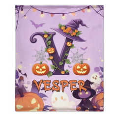 Custom Halloween Letter Blanket - Personalized Pumpkin Initial Throw - Gift for Kids & Families