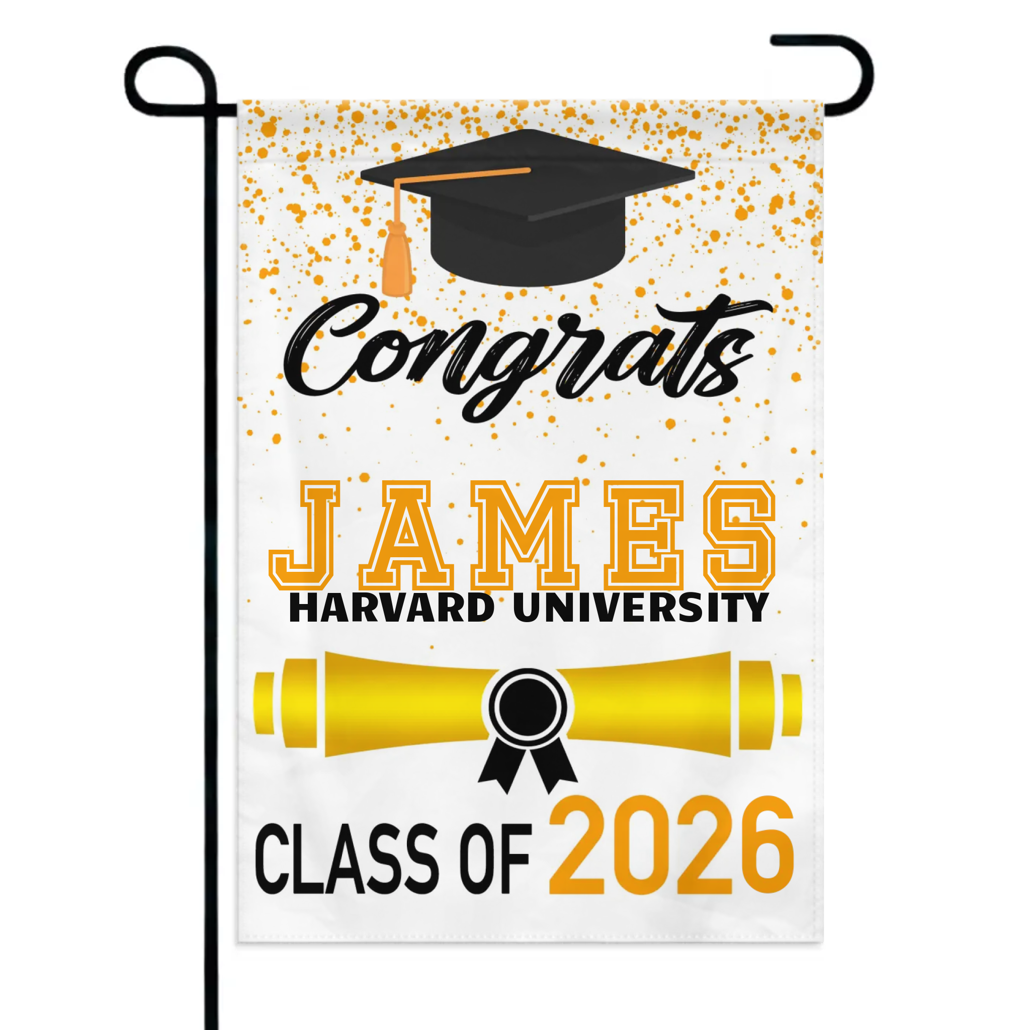 Custom Fall Graduation Gift Garden Flag, Class Of 2026 Golden Theme With Name