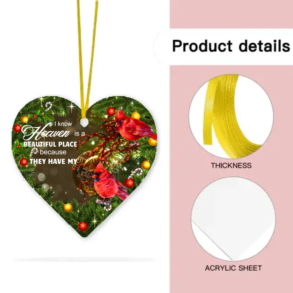 Adorno de Corazón Conmemorativo Personalizado - Sé que el Cielo es un Lugar Hermoso por la Pérdida de Mamá Papá