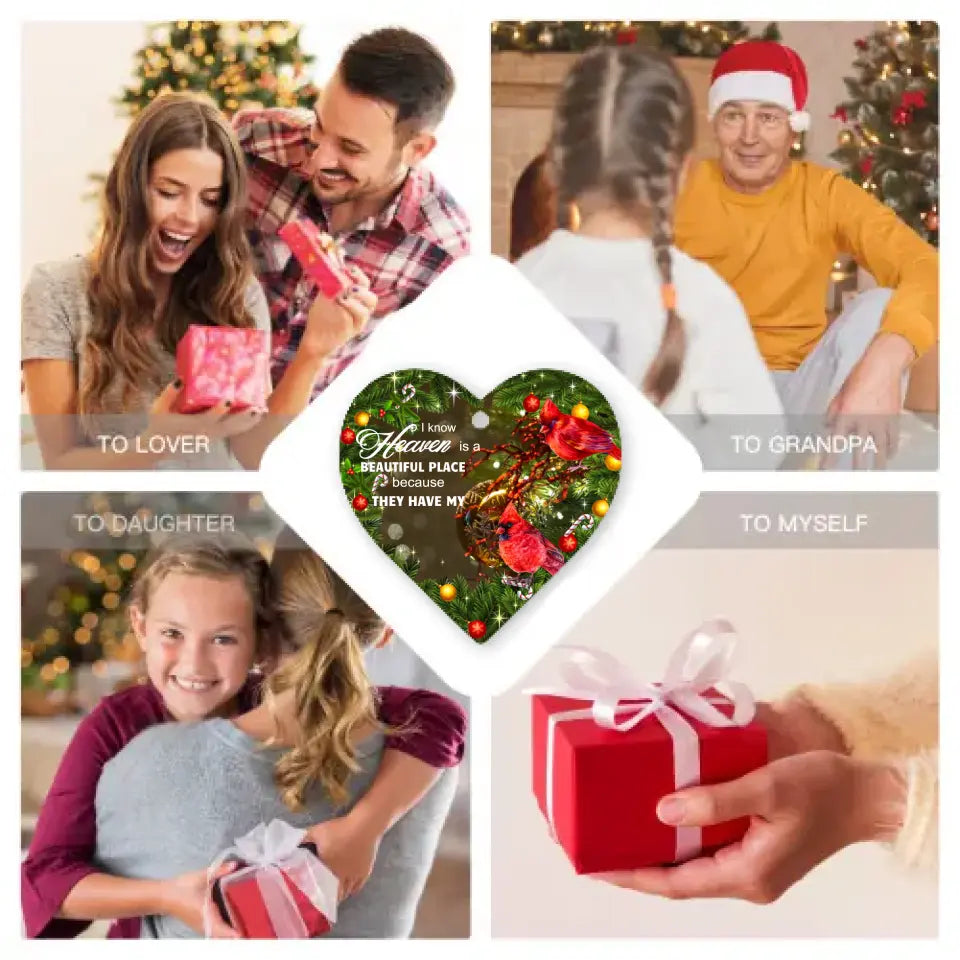 Adorno de Corazón Conmemorativo Personalizado - Sé que el Cielo es un Lugar Hermoso por la Pérdida de Mamá Papá