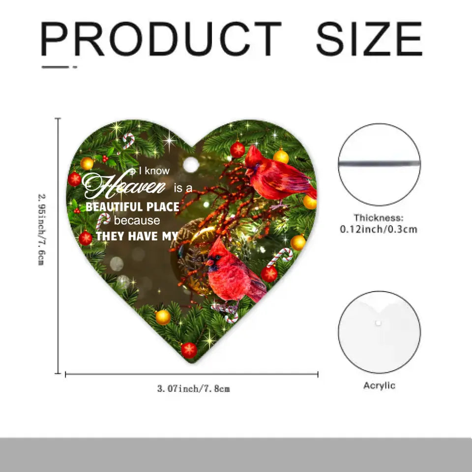 Adorno de Corazón Conmemorativo Personalizado - Sé que el Cielo es un Lugar Hermoso por la Pérdida de Mamá Papá