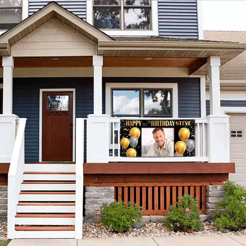 Banner de Cumpleaños con Foto - Letrero de Cumpleaños Dorado y Plateado