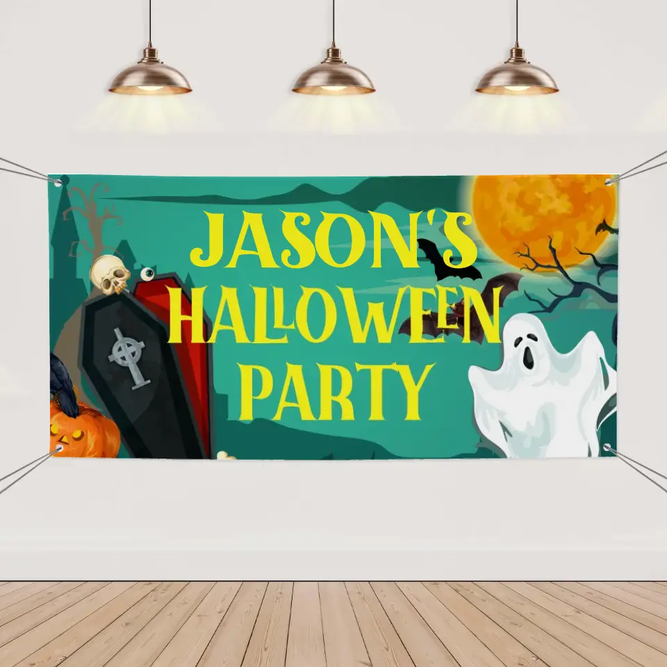 Banner personalizado de decoración para fiesta de Halloween - Pancarta de fantasmas de tumba personalizada - Suministros para fiesta de Halloween
