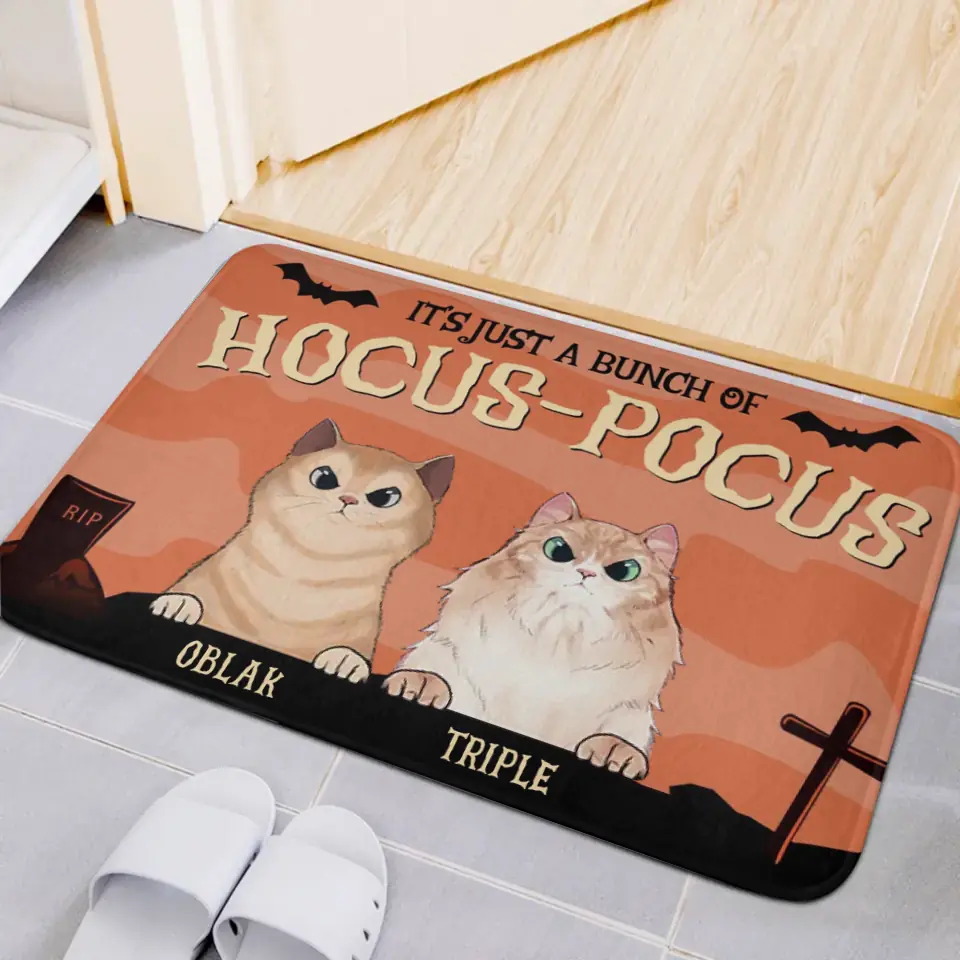 Felpudo de Halloween personalizado para gatos - Alfombra decorativa personalizada con diseño de Hocus Pocus - Regalo para amantes de las mascotas