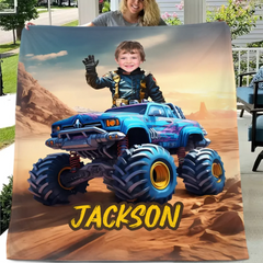 Customized Truck Blanket with Boy Name Picture,Personalized Kids Gift