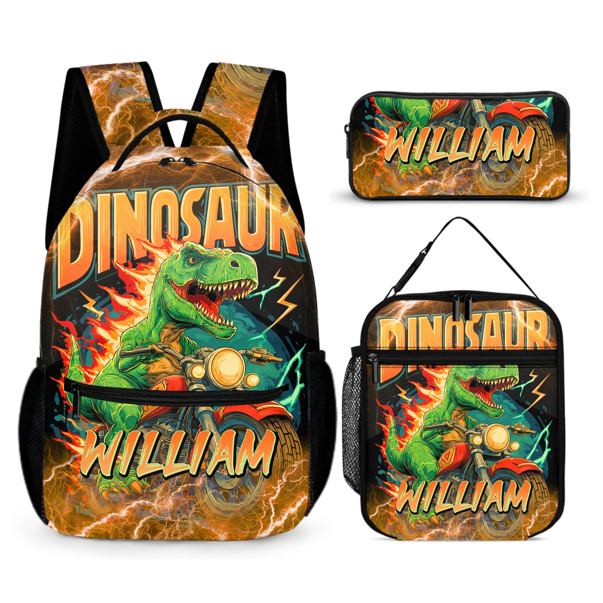 Lightning Dinosaur Riding Motorcycle Custom Backpack - Go-to-school Season Gift