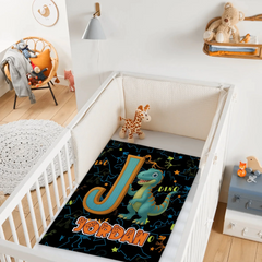 Custom Dinosaur Alphabet Blanket – Personalized Kids Name Initial Throw – Gift for Boys & Girls