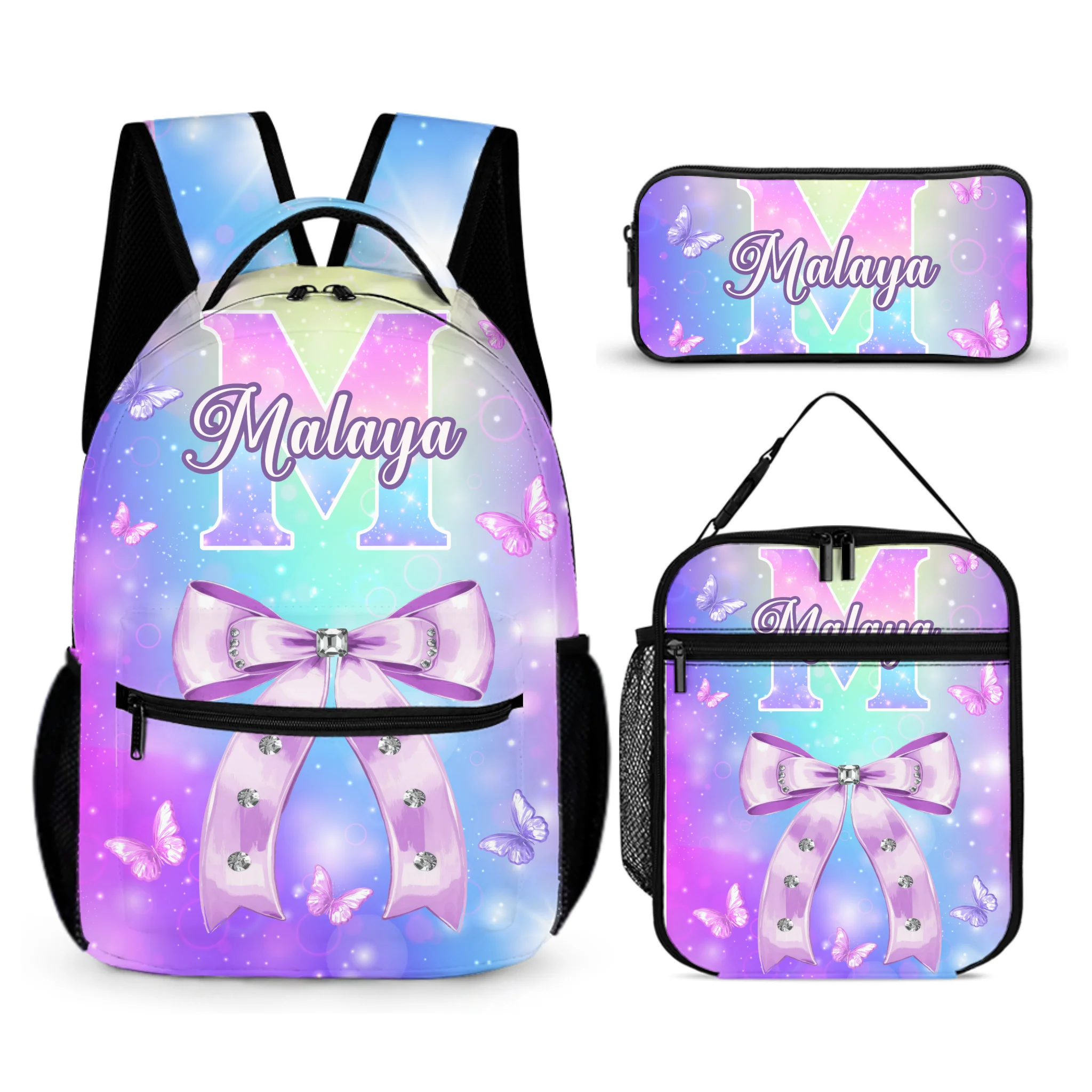 Pink Butterfly Pattern Name Customized Initials Customized Girl's Backpack - School Season Gift for Girls