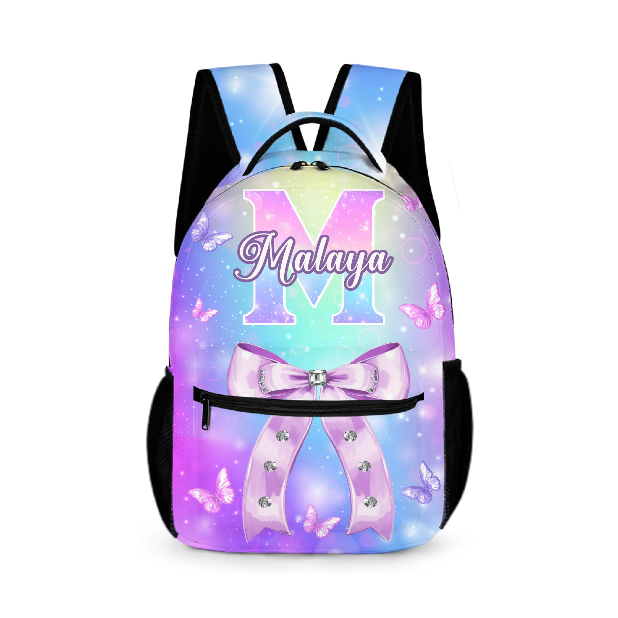 Pink Butterfly Pattern Name Customized Initials Customized Girl's Backpack - School Season Gift for Girls