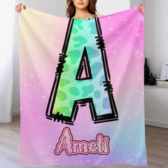 Custom Leopard Print Kids Blanket - Personalized Initial Name Throw Blanket - Gift for Girls Boys Children