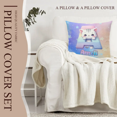 Custom Cat Pillow - Personalized Initial Name Cushion - Gift for Kids Boys Girls Room Decor