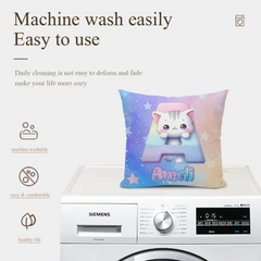 Custom Cat Pillow - Personalized Initial Name Cushion - Gift for Kids Boys Girls Room Decor