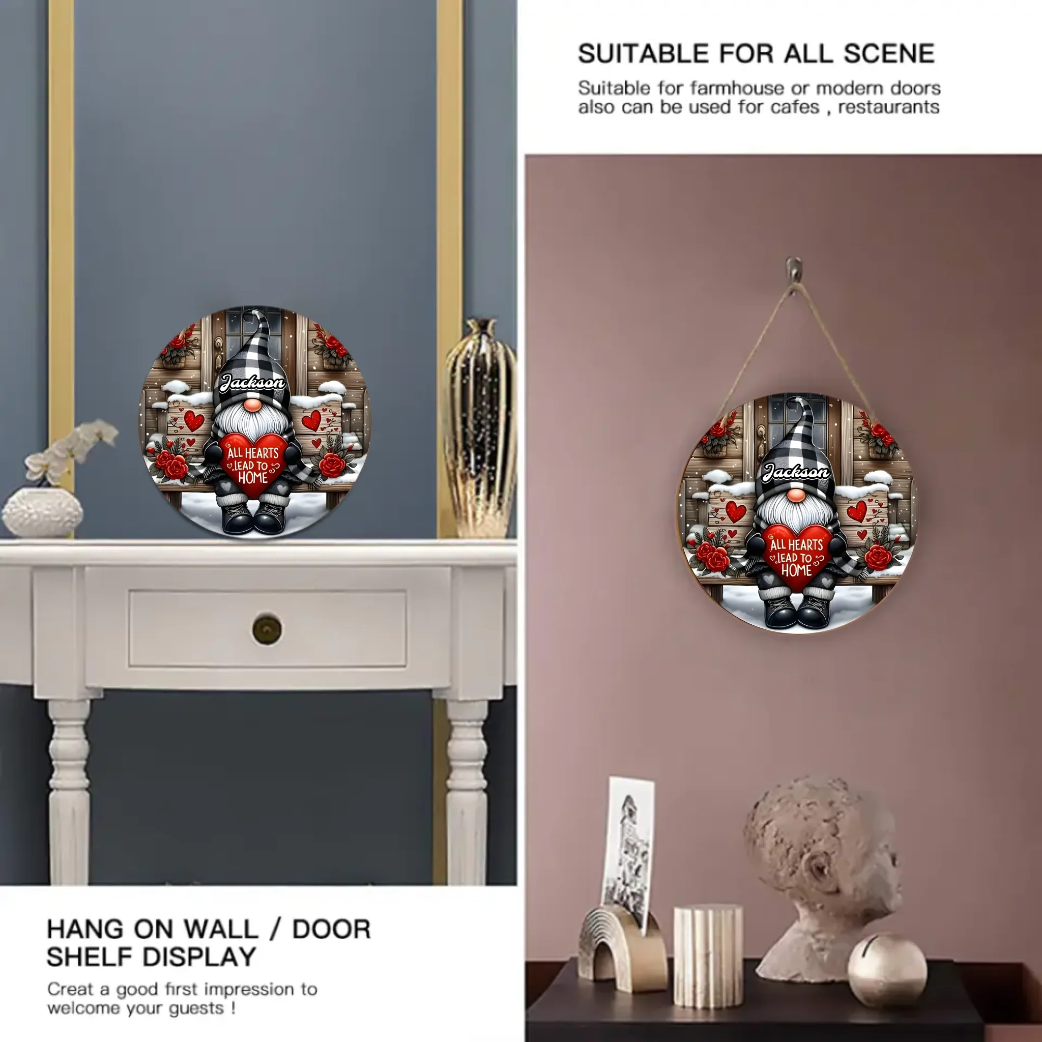 Customized Christmas style Decorative Wooden Doorplates - Personalized Door Sign with Name - Gift for Family