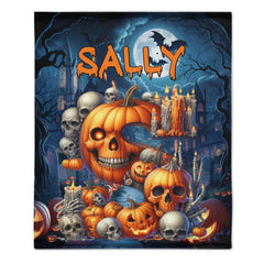 Custom Halloween Blanket – Personalized Pumpkin Skull Throw Blanket – Gift for Kids & Horror Lovers