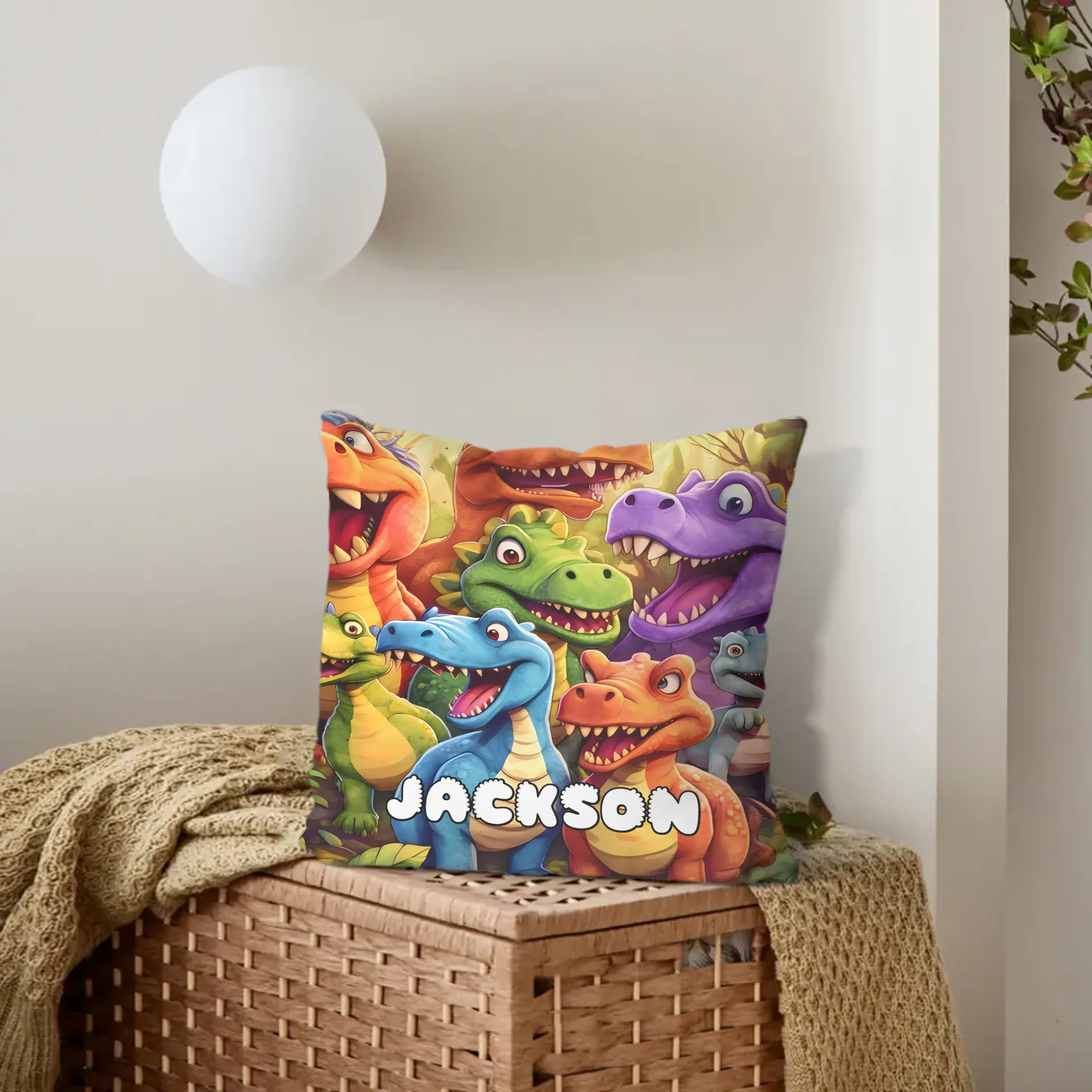 Personalisierbares süßes Dinosaurier-Kissen – mit Wunschnamen – Geschenk für Kinder