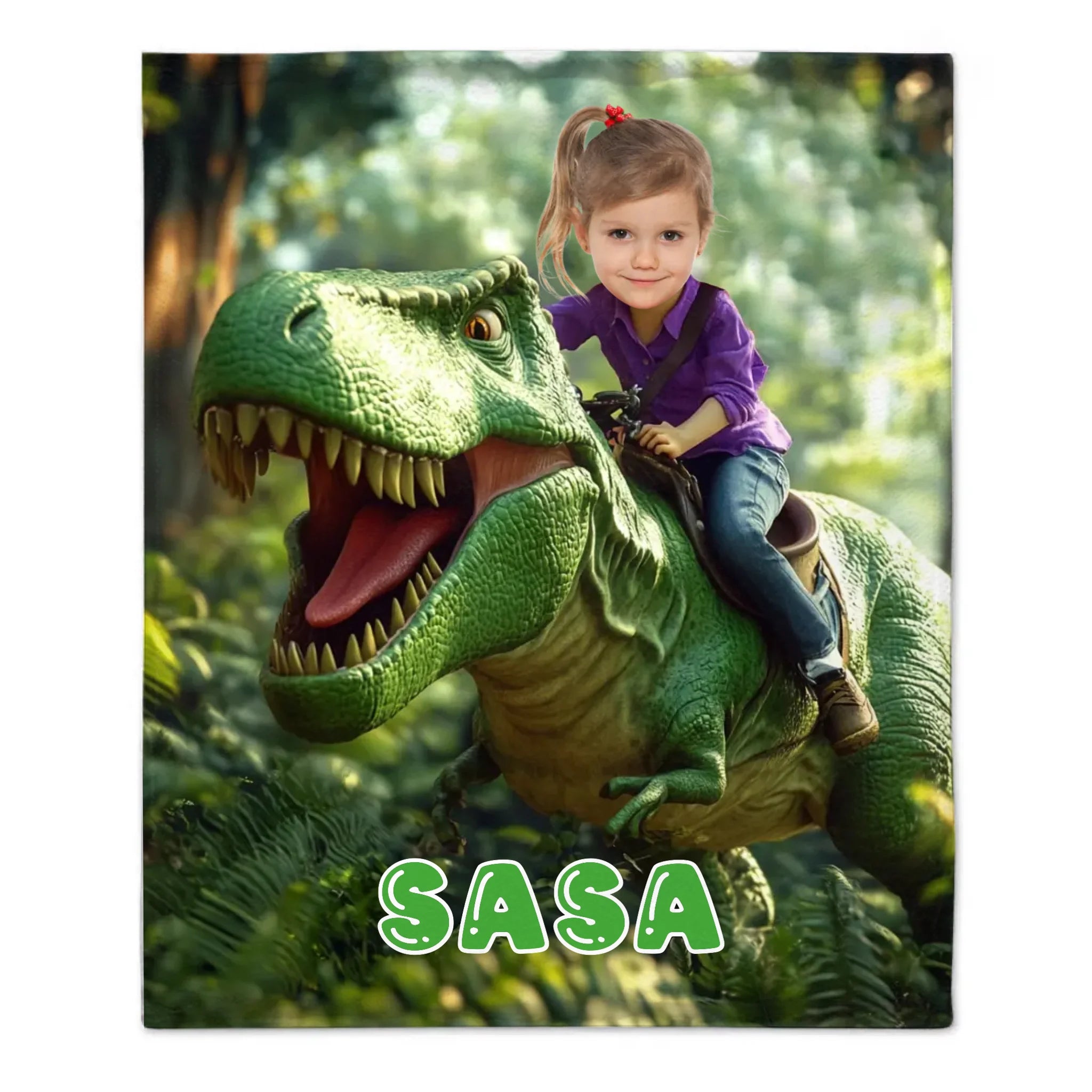 Custom Dinosaur Blankets - Personalized Photo Of A Character Riding A Dinosaur Blanket - A Gift For Child