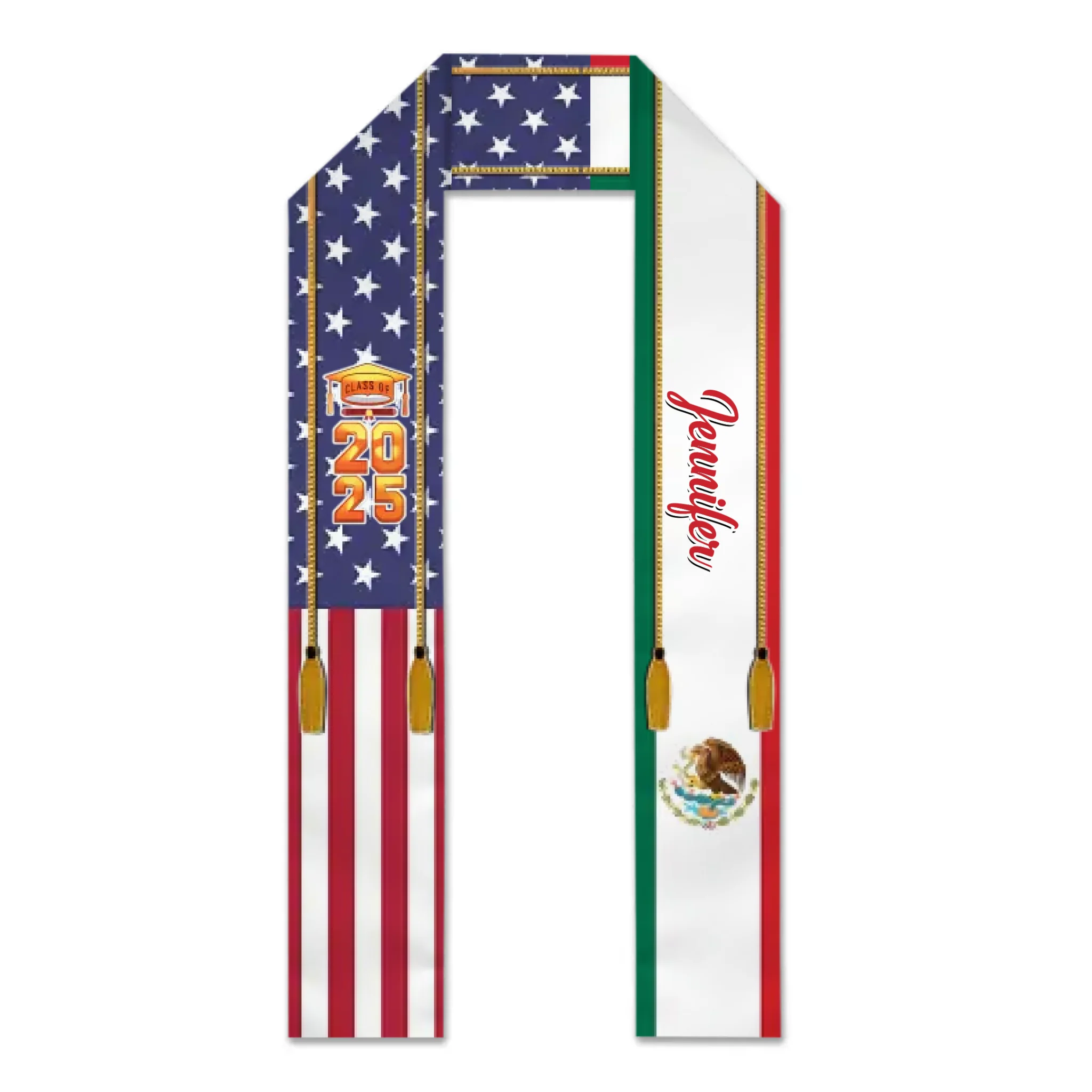 Benutzerdefinierte Fahnen-Stolen-Schärpe - Personalisierte Flagge, Name und Jahr Abschlussgeschenk - Geschenke für Absolventen, Freunde, BFFs, Familie, Patrioten