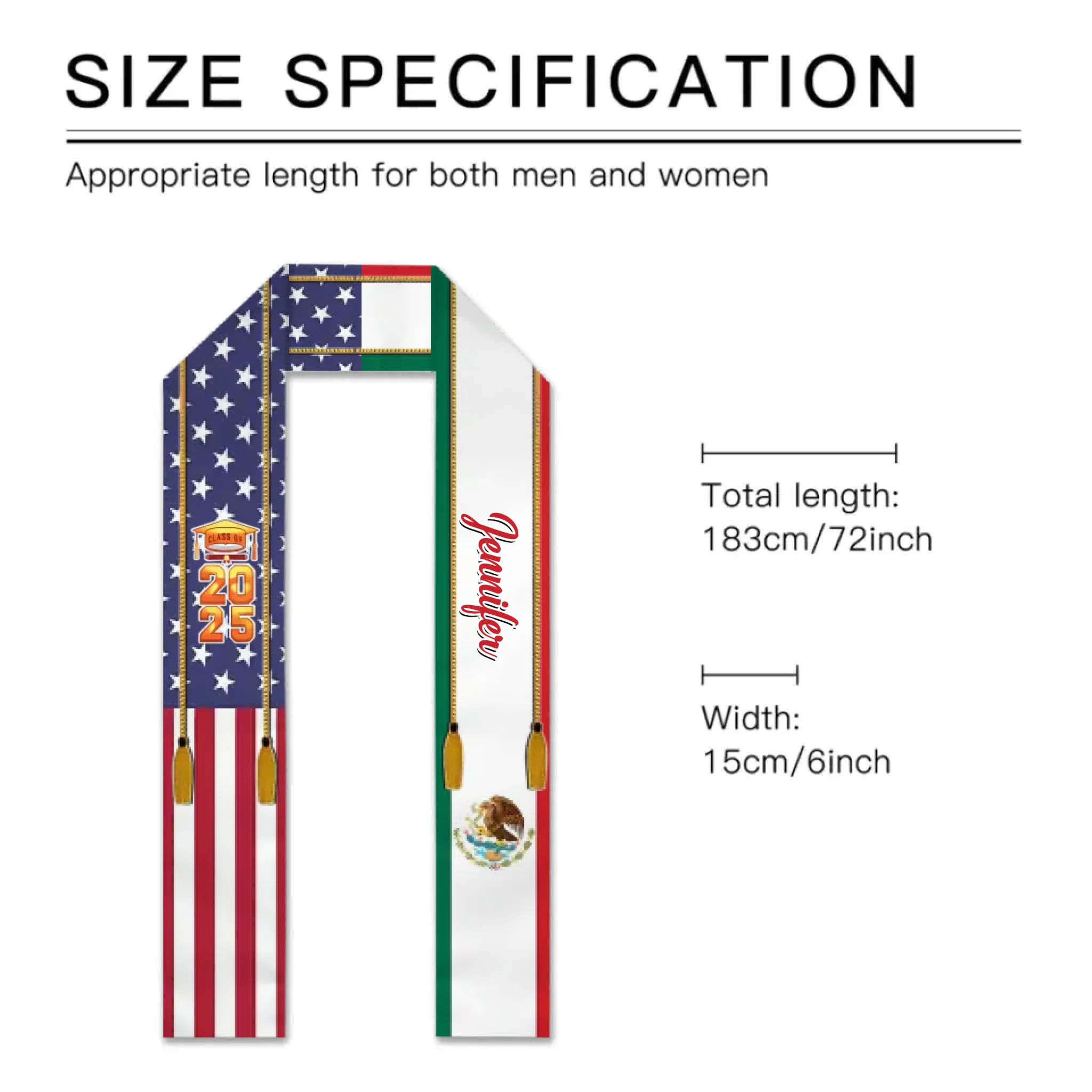 Benutzerdefinierte Fahnen-Stolen-Schärpe - Personalisierte Flagge, Name und Jahr Abschlussgeschenk - Geschenke für Absolventen, Freunde, BFFs, Familie, Patrioten