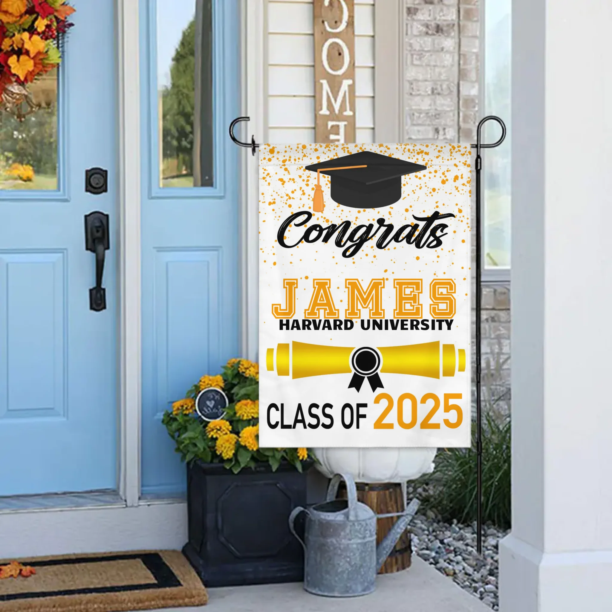 Custom Fall Graduation Gift Garden Flag, Class Of 2026 Golden Theme With Name