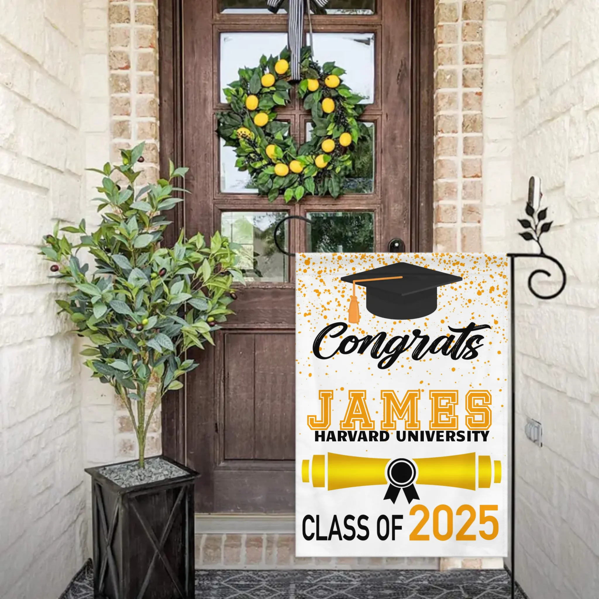 Custom Fall Graduation Gift Garden Flag, Class Of 2026 Golden Theme With Name