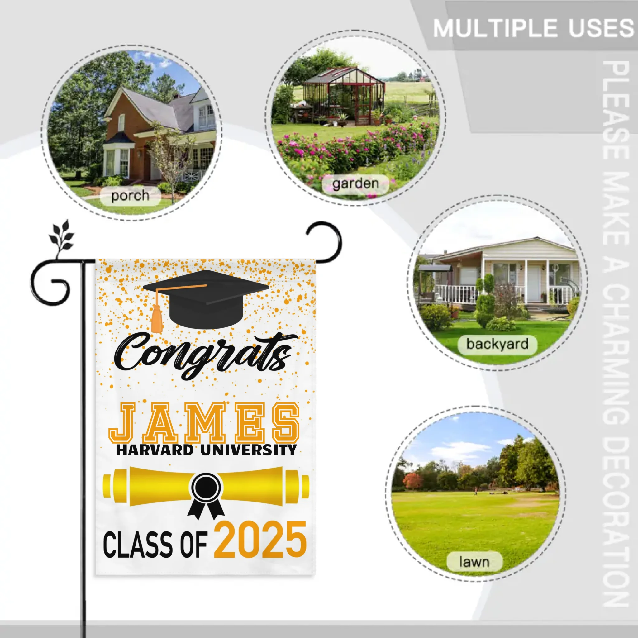 Custom Fall Graduation Gift Garden Flag, Class Of 2026 Golden Theme With Name