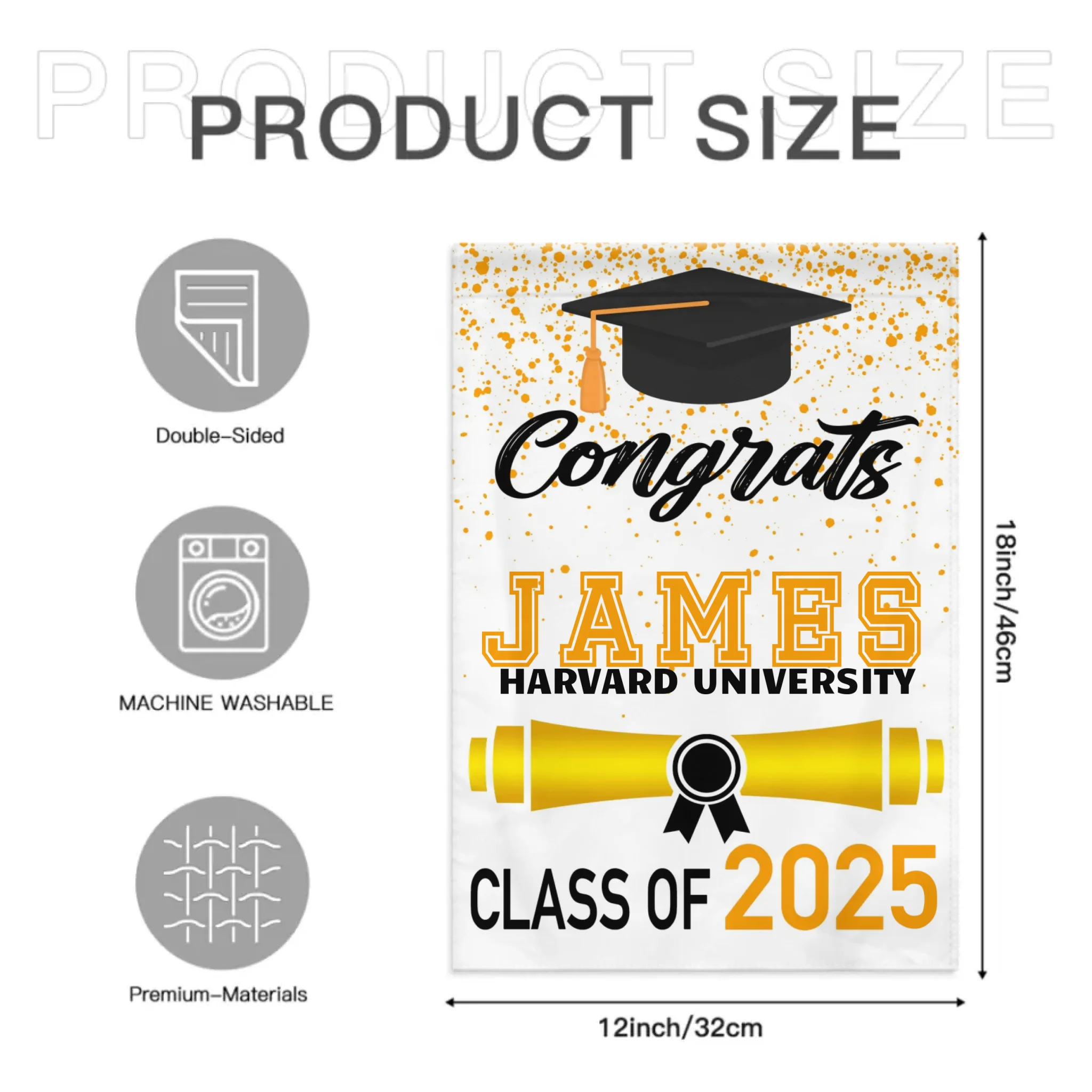 Custom Fall Graduation Gift Garden Flag, Class Of 2026 Golden Theme With Name