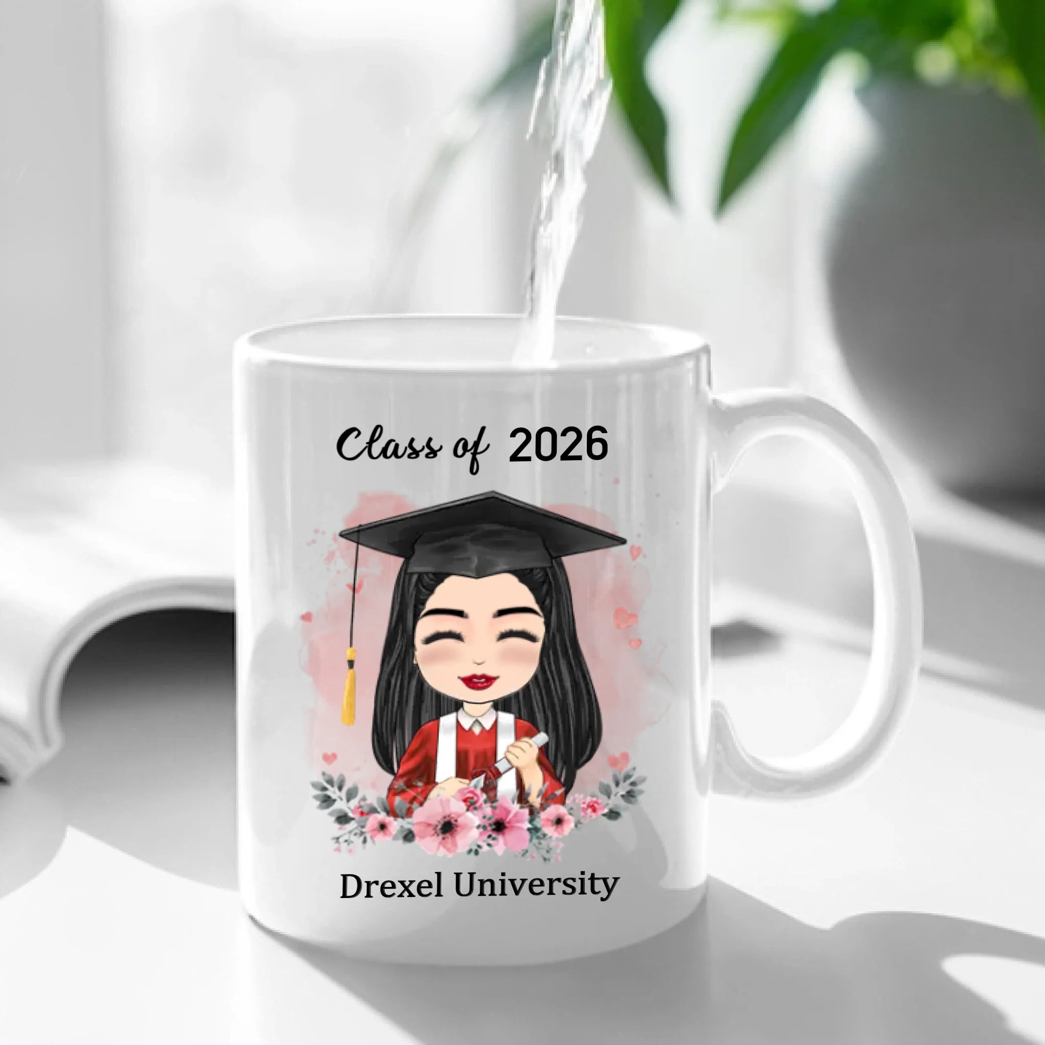 Personalized Custom Mug - Graduation Class Of 2026 ,  Clipart Flower