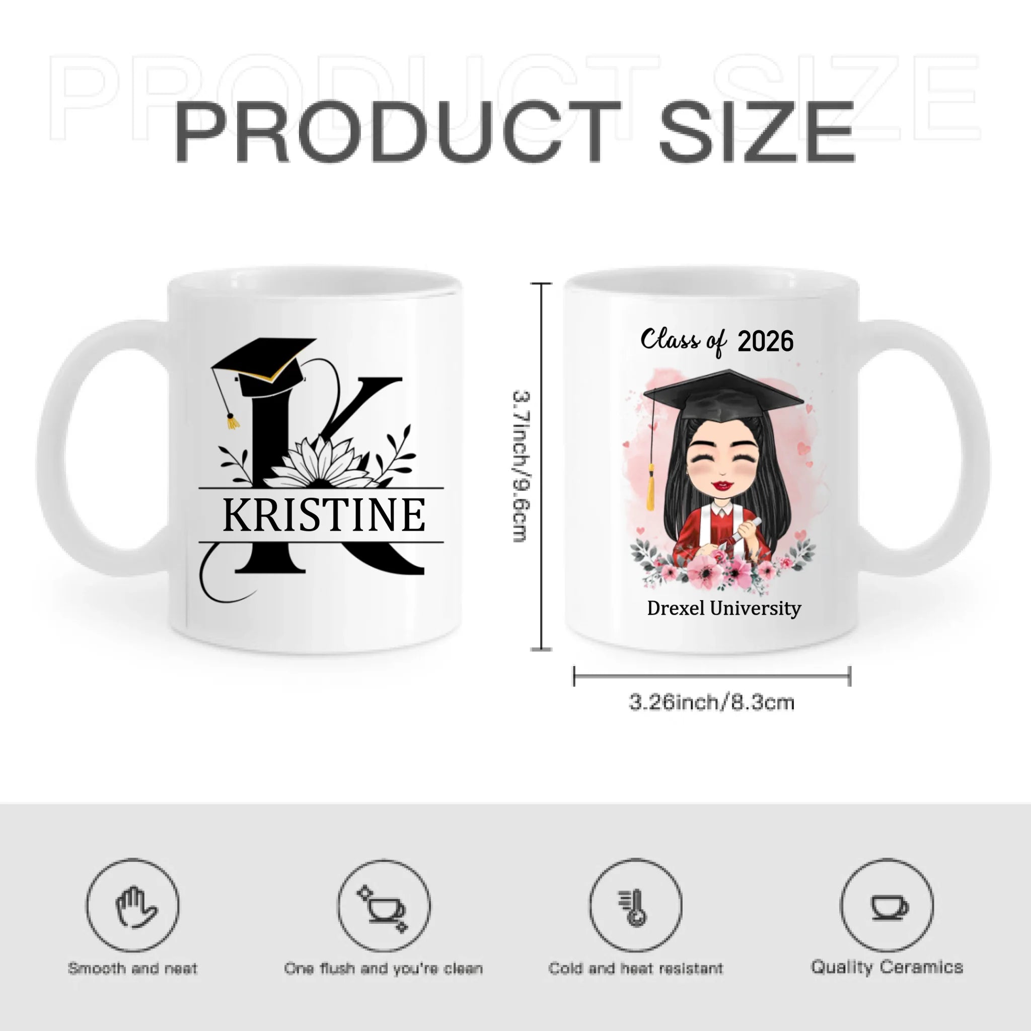 Personalized Custom Mug - Graduation Class Of 2026 ,  Clipart Flower