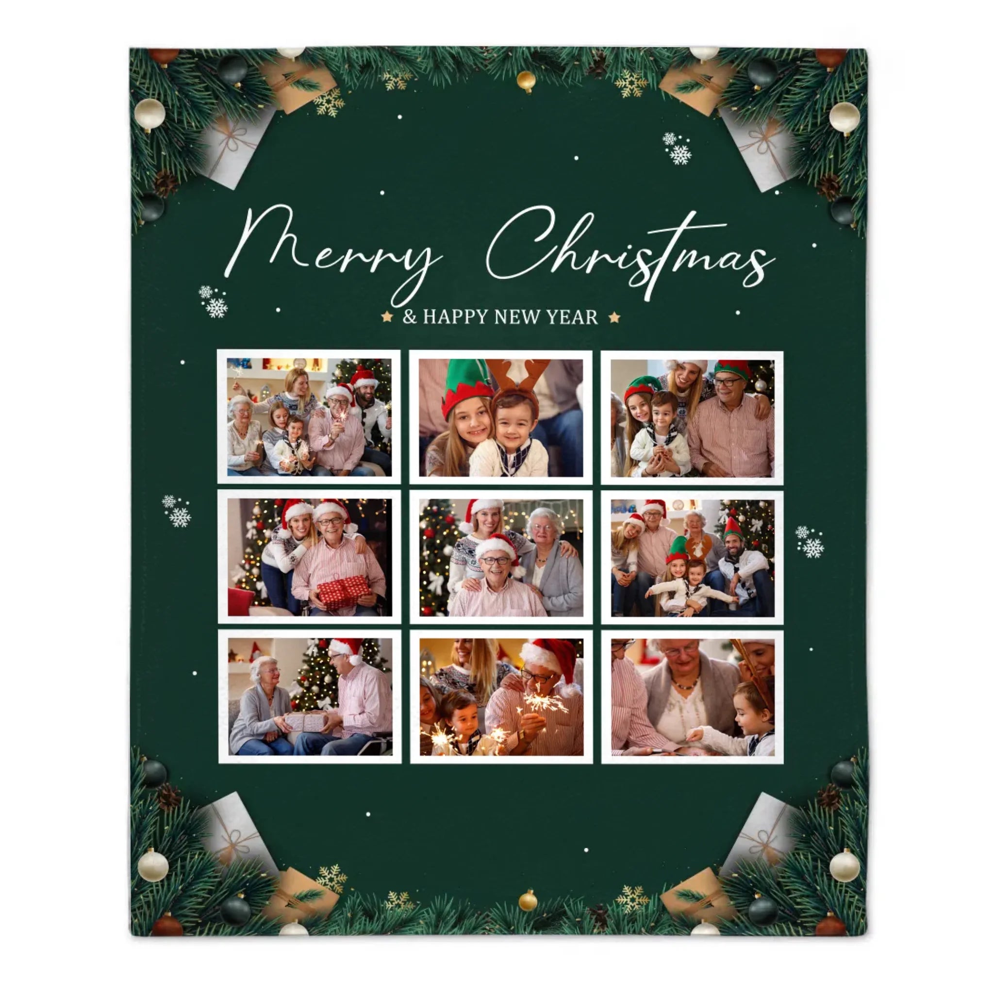 Customizable Christmas Home Blanket with 9 Photos - Christmas Themed Personalized Family Photo Soft Flannel Blanket - Christmas Gift For Family,Party