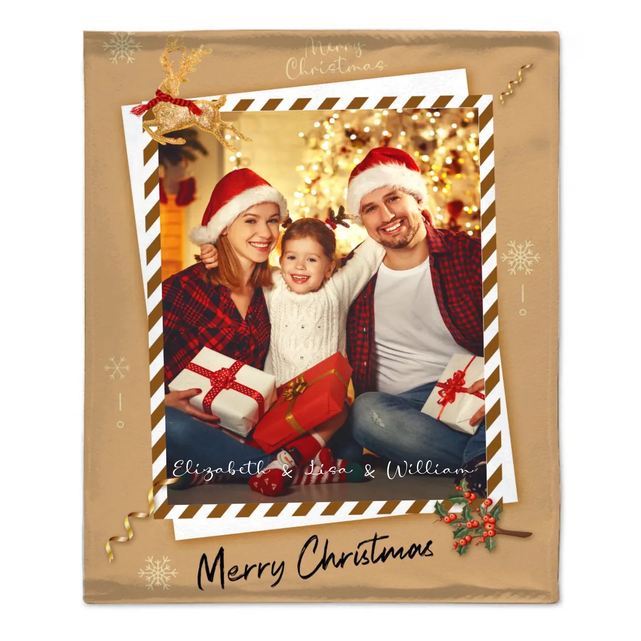 Manta personalizada para fotos familiares acogedoras de Navidad - Manta de franela suave personalizada con foto y nombre con temática de Feliz Navidad - Regalo de Navidad para la familia