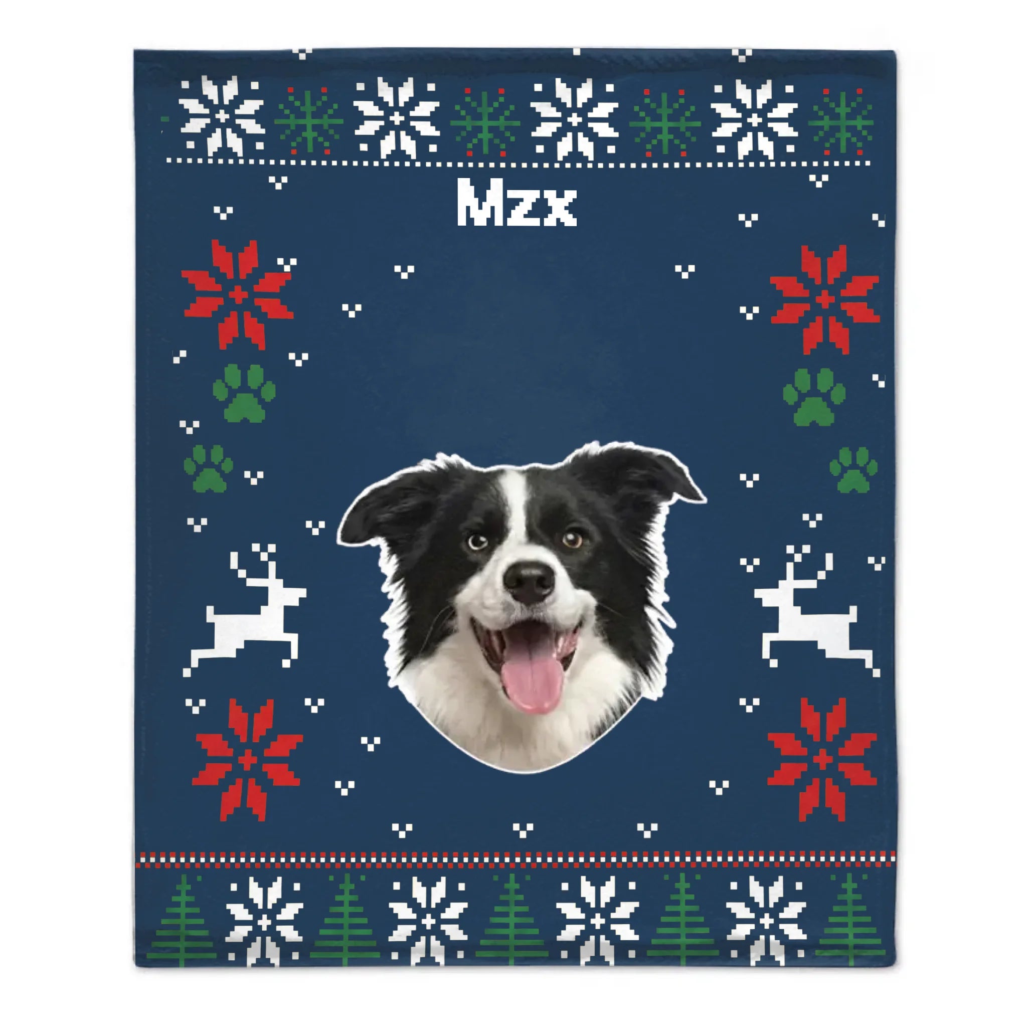 Custom Pet Photo Christmas Blanket – Personalized Pet Name Throw – Gift for Pet Parents