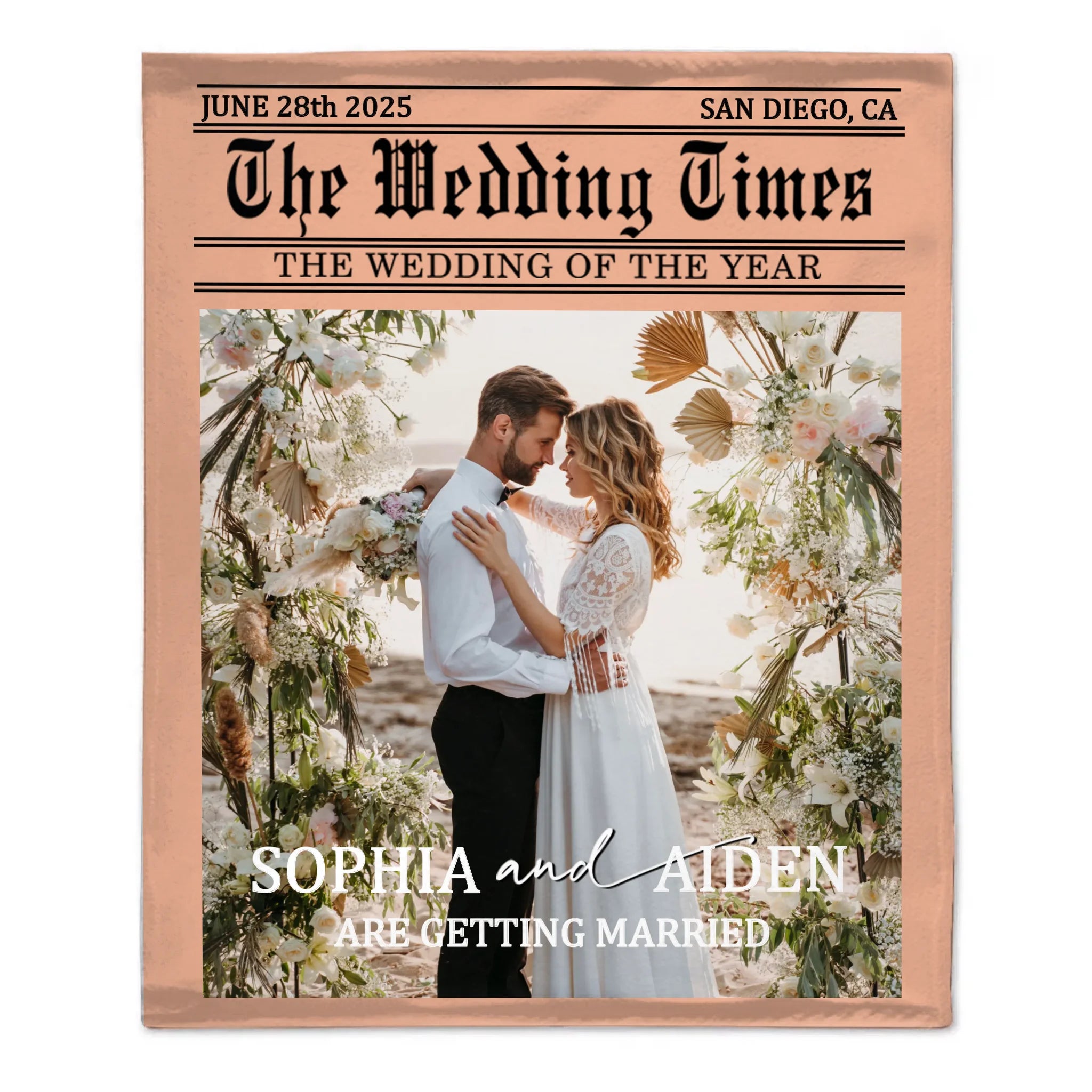 Manta Fotográfica con Diseño de Póster de Periódico Antiguo Personalizado - Textos y Fotos Personalizados - Regalo Romántico para Parejas