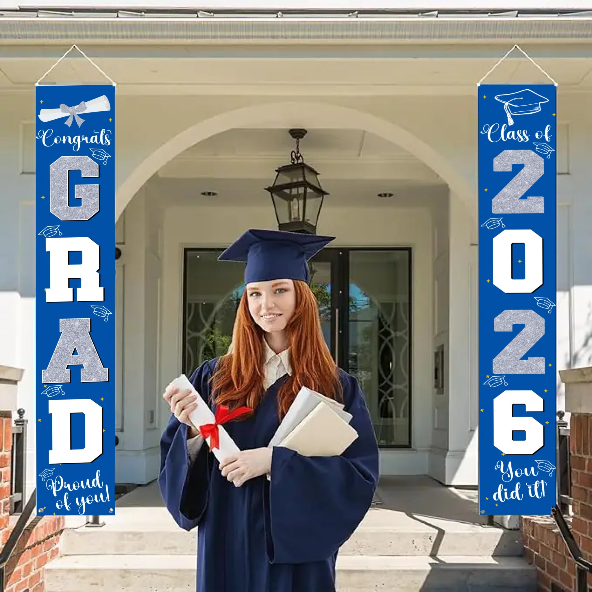Graduation Decorations Silver 2026 Banner - for Class of 2026 - Graduates Party Supplies