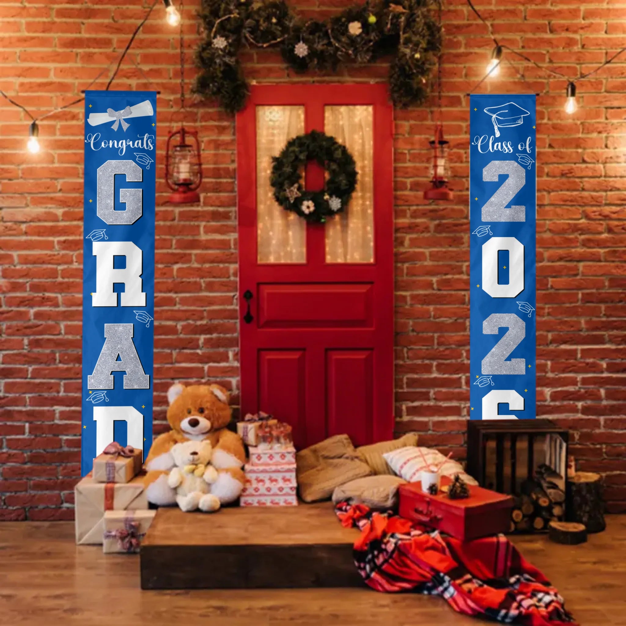 Graduation Decorations Silver 2026 Banner - for Class of 2026 - Graduates Party Supplies