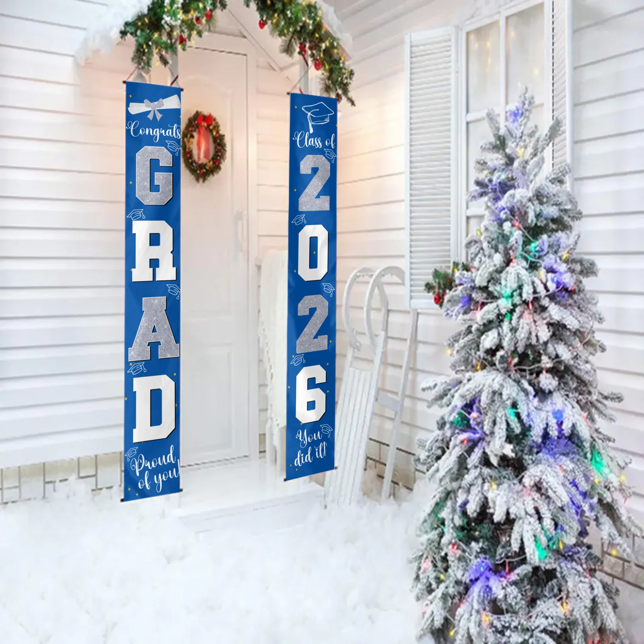 Graduation Decorations Silver 2026 Banner - for Class of 2026 - Graduates Party Supplies