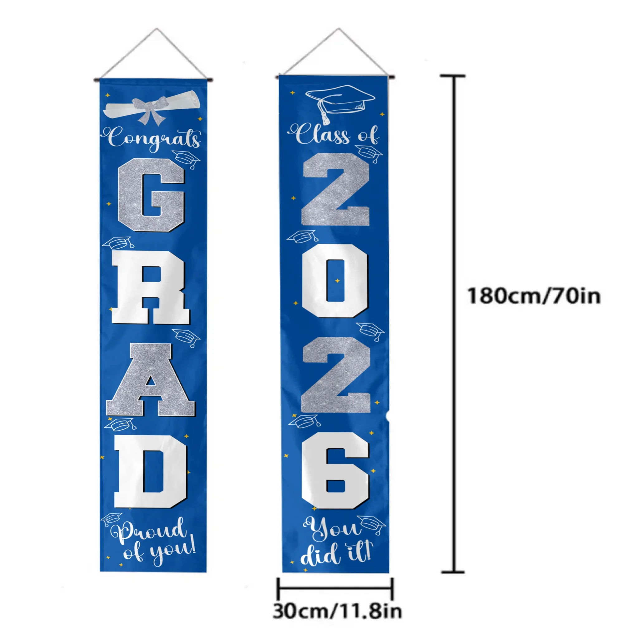 Graduation Decorations Silver 2026 Banner - for Class of 2026 - Graduates Party Supplies