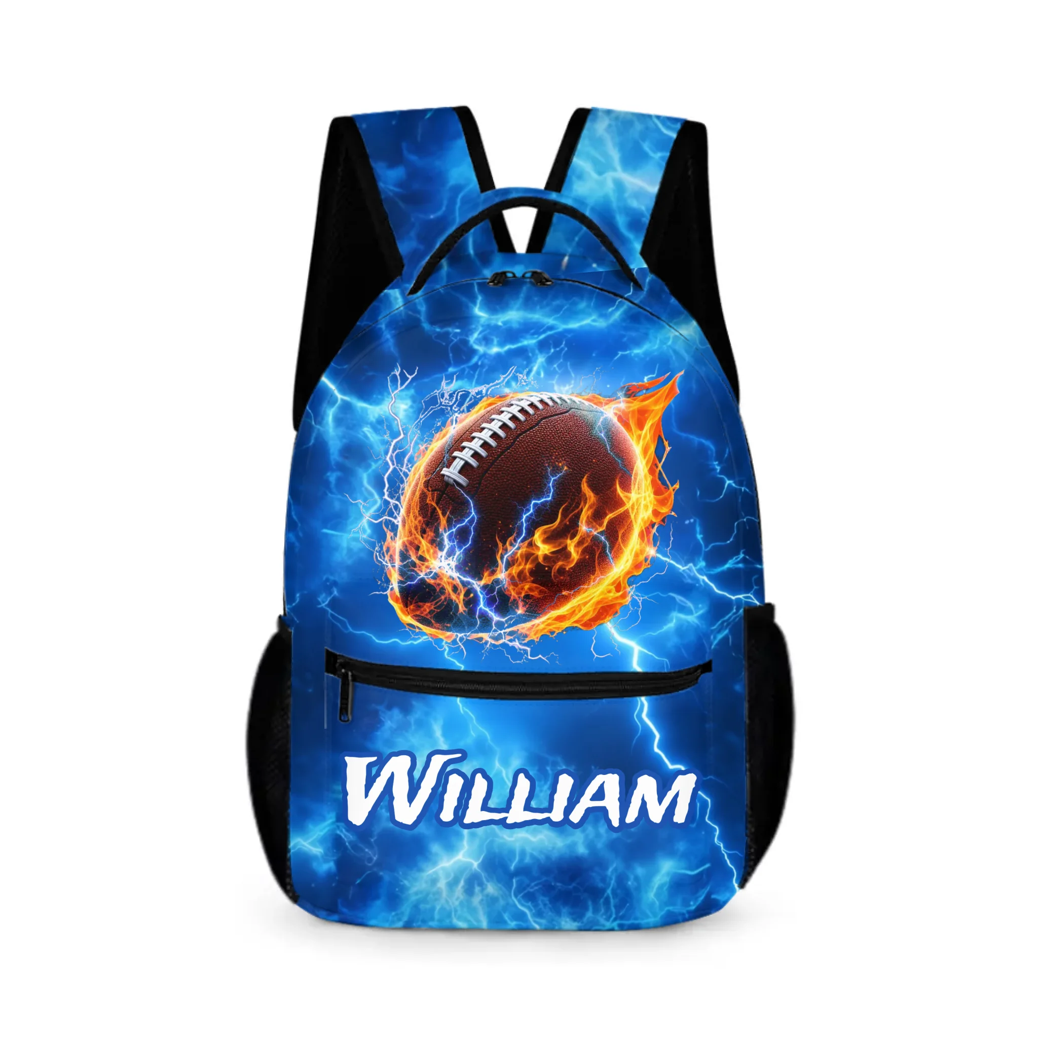 Personalized Flaming Football Lightning Backpack with Custom Name