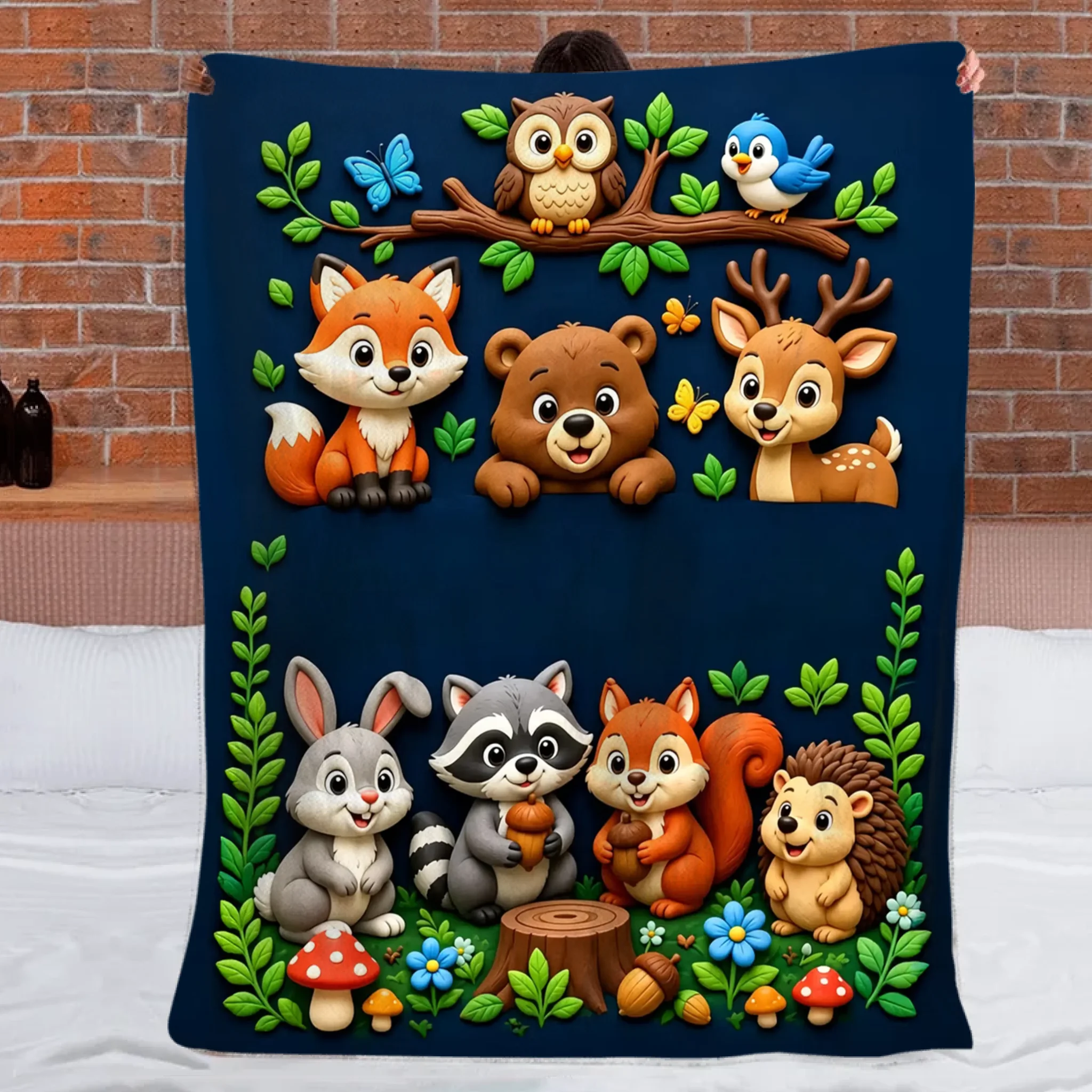 Personalized Woodland Animal Truck Throw Blanket – Cute Cartoon Soft Fleece Blanket with Name – Birthday Gift For Kids