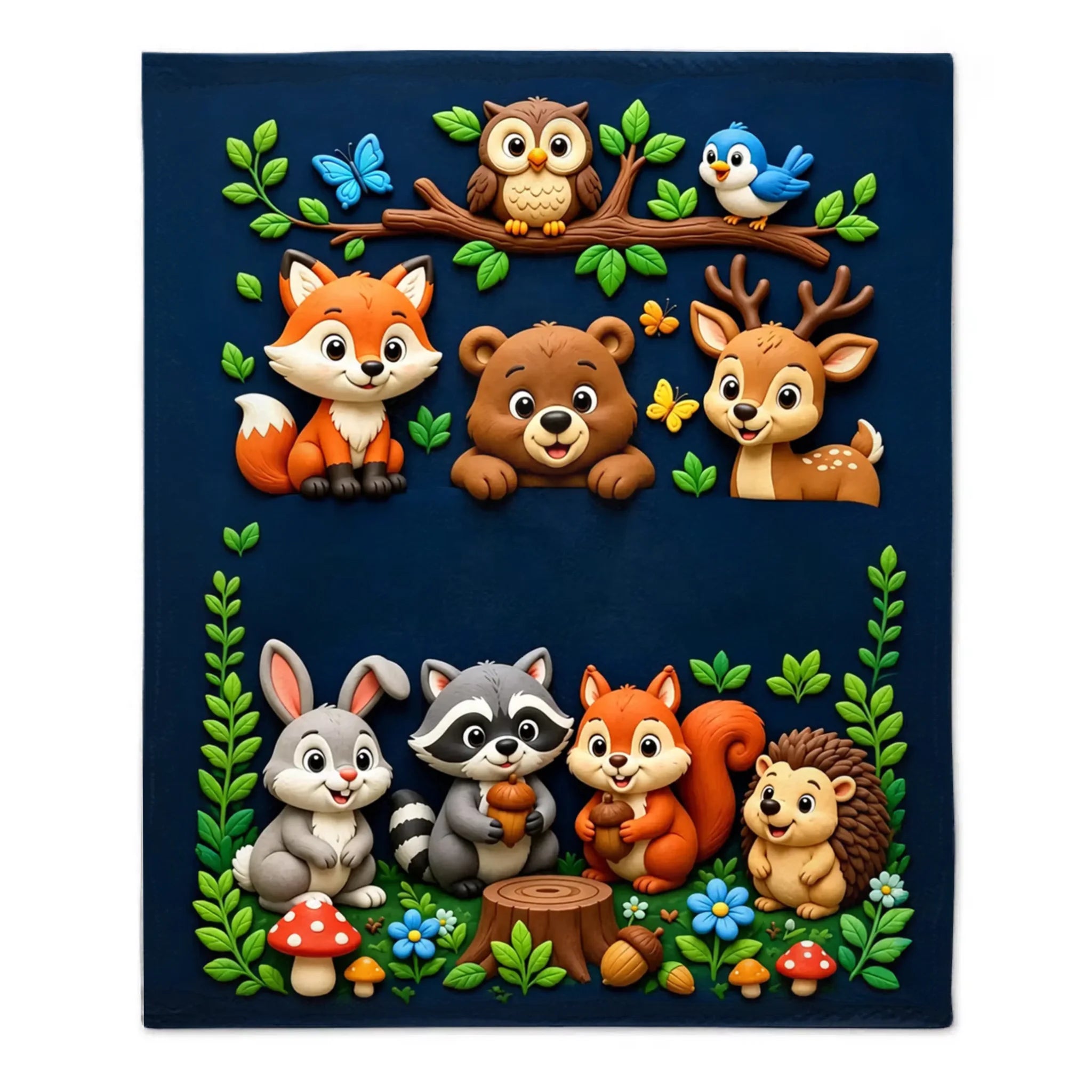 Personalized Woodland Animal Truck Throw Blanket – Cute Cartoon Soft Fleece Blanket with Name – Birthday Gift For Kids