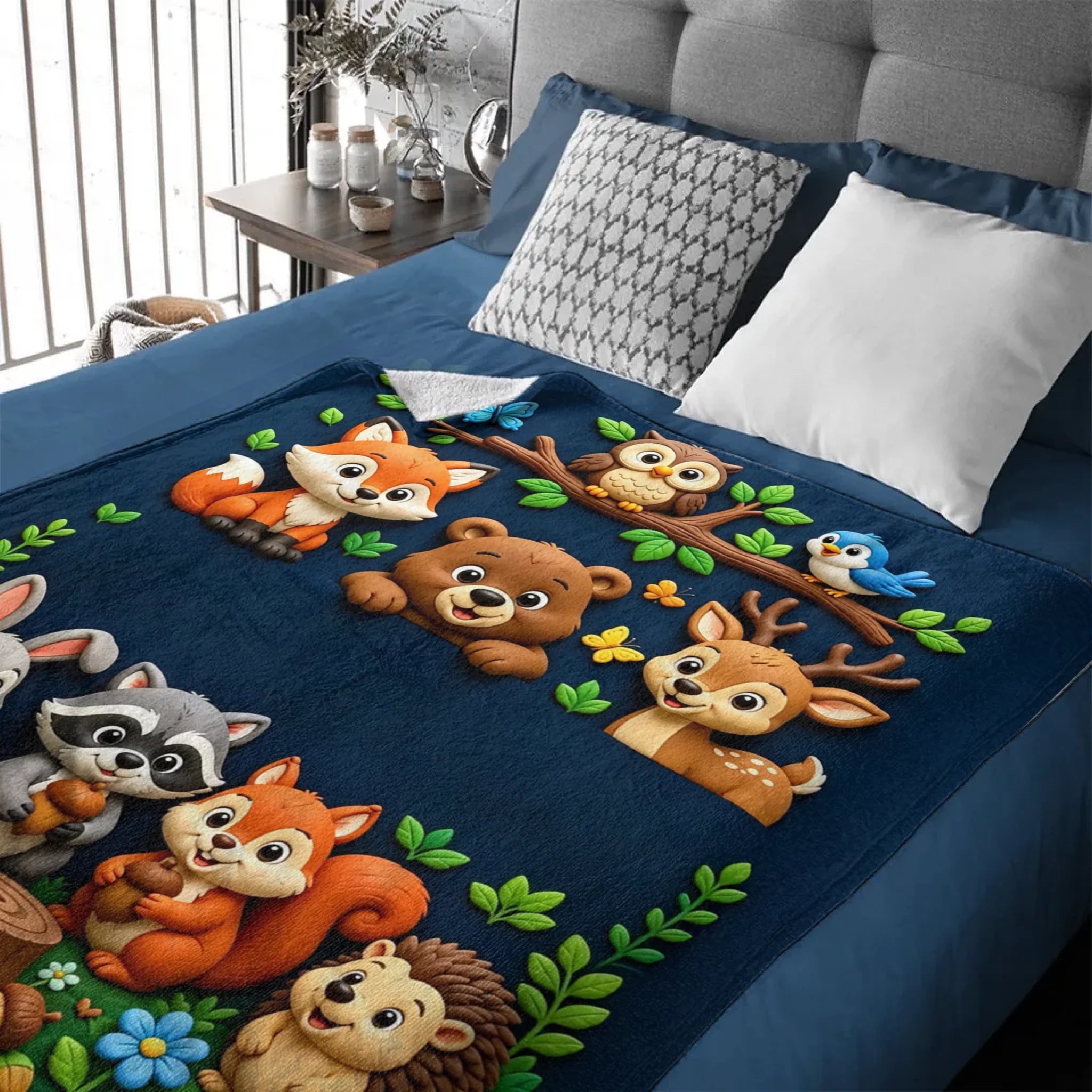 Personalized Woodland Animal Truck Throw Blanket – Cute Cartoon Soft Fleece Blanket with Name – Birthday Gift For Kids