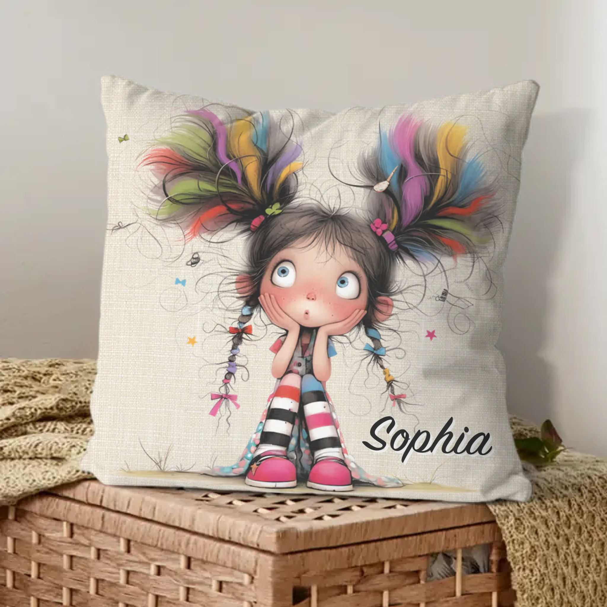 Custom Quirky Girl Pillow Cover with Name – Gift for Girls & Women