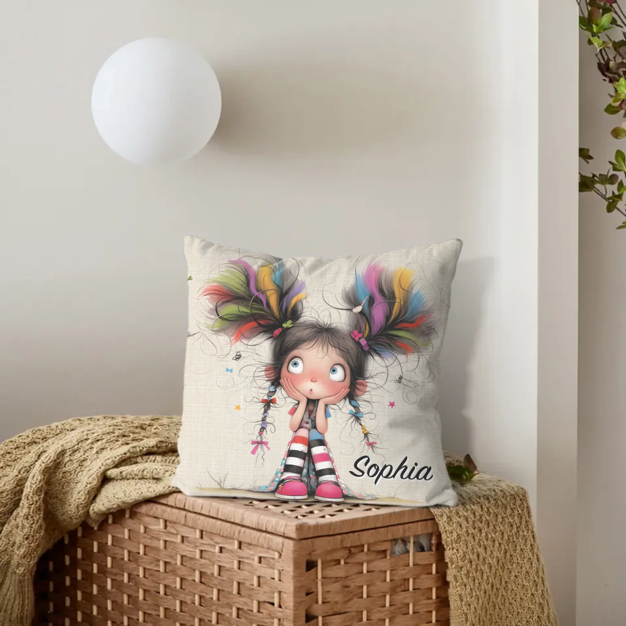Custom Quirky Girl Pillow Cover with Name – Gift for Girls & Women